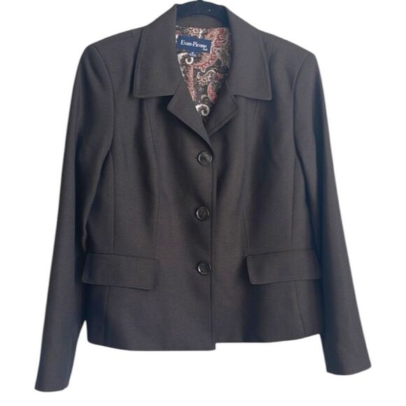 Evan Picone Brown Collared Blazer Jacket Size 12 Classic Paisley Lining Career - Picture 1 of 7